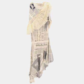Pre Owned Christian Dior Newspaper Dress White FR 38