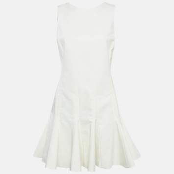 مملوكة مسبقًا فستان كريستيان ديور قطن أبيض واسع قصير مقاس متوسط