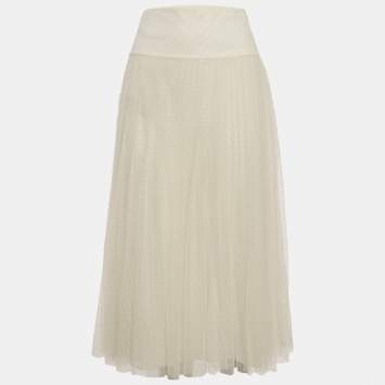 مملوكة مسبقًا Christian Dior Off-White Tulle Pleated Midi Skirt S