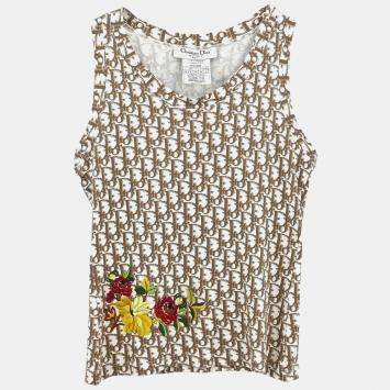 Pre Owned تيشيرت بدون أكمام كريستيان ديور تروتر بني مقاس صغير فئة 36