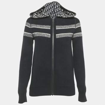 مملوكة مسبقًا كارديغان مضغوط ديور صوف كحلي على الوجهين بنمط مائل مقاس صغير - سمول