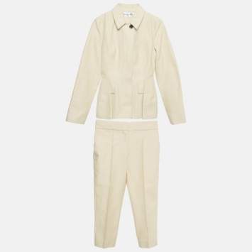 Pre Owned Christian Dior Beige Textured Silk Set S