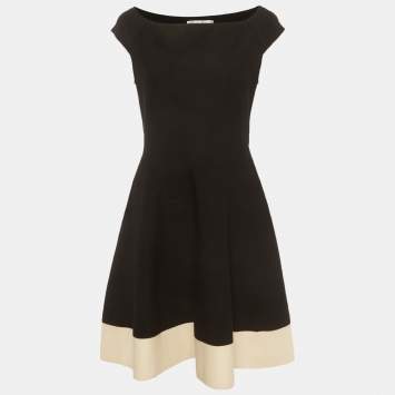 Pre Owned Christian Dior Black Stretch Wool Flare Mini Dress M