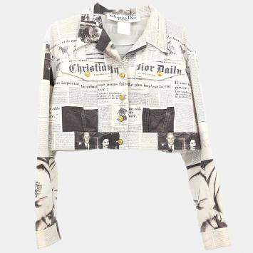Pre Owned Christian Dior #0H12021164 Newspaper Print Jacket White XS - S