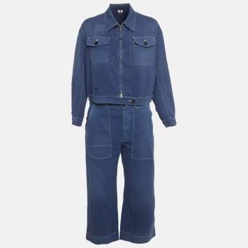 Pre Owned Christian Dior Blue Denim Jacket & Pants Set M