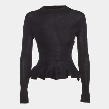Pre Owned Christian Dior Black Cashmere High Neck Top S