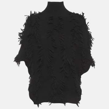 Pre Owned Christian Dior Black Wool Blend Fringed Sweater S