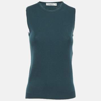 Pre Owned Christian Dior Teal Green Wool Knit Sleeveless Top S