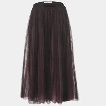 مملوكة مسبقًا Christian Dior Black/Pink Polka Dots Silk & Mesh Midi Skirt M