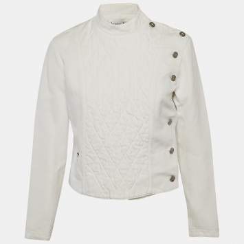مملوكة مسبقًا Christian Dior White Cotton Quilted Crossover Jacket M