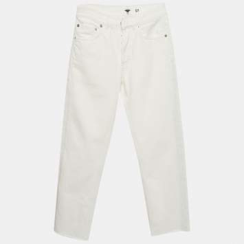 Pre Owned بنطلون جينز كريستيان ديور دنيم أبيض بقصة مستقيمة مقاس صغير/محيط خصر ٢٤ بوصة