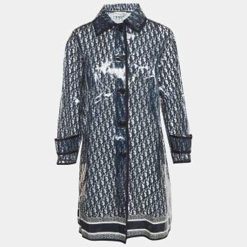 مملوكة مسبقًا Dior Navy Blue Oblique Knee-Length Rain Coat S