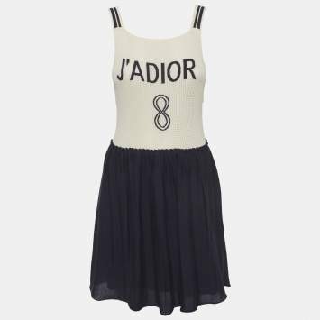 Pre Owned Christian Dior Cream/ Navy Blue J'Adior Knit Mini Dress M
