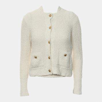 Pre Owned Dior White Cotton Textured Cardigan and Tank Top Set