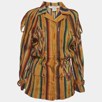 Pre Owned Christian Dior Boutique Multicolor Linen Button Front Jacket M