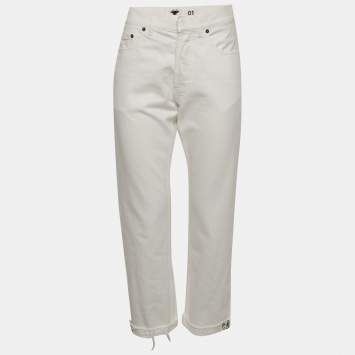 Pre Owned Christian Dior White Denim Raw Hem Jeans S/Waist 31"