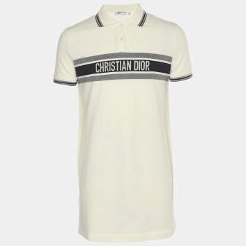 مملوكة مسبقًا قميص بولو ديور أبيض بشعار ديوريفيرا محبوك مقاس متوسط