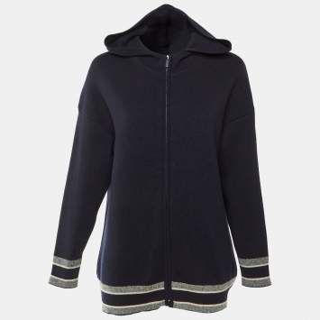 Pre Owned Christian Dior Navy Blue Cashmere Knit Hooded Sweatshirt S