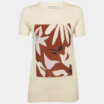 Pre Owned Dior Cream Knit Embellished Top L