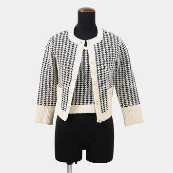 Pre Owned معطف كريستيان ديور بنمط هوندستوث مقاس 34 أبيض/أسود