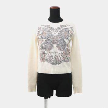 Pre Owned كنزة ديور باترفلاي أروند ذا وورلد محبوكة مقاس 34 عاجي/متعدد الألوان