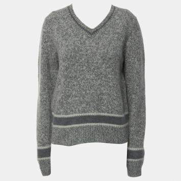 Pre Owned Dior Grey Logo Wool Cashmere Sweater M