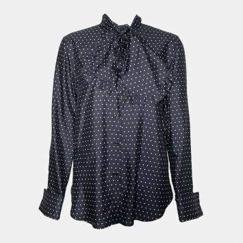 Pre Owned Dior Navy Polkadot Silk Blouse S