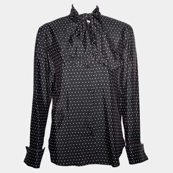 Pre Owned Dior Black Silk Polkadot Blouse S