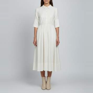 مملوكة مسبقًا Christian Dior Cream Textured Silk Pleated Midi Shirt Dress S