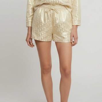 Pre Owned Christian Dior Gold/White Metallic Oblique Jacquard Silk Blend Shorts S