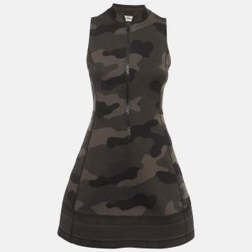 Pre Owned Christian Dior Green Nylon High Neck Mini Dress S