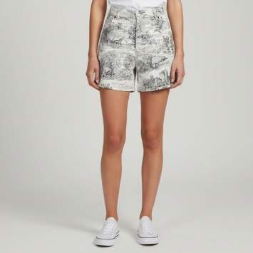 مملوكة مسبقًا Dior White Printed Denim Regular Fit Shorts M 