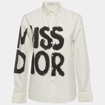 Pre Owned Christian Dior White Printed Cotton Long Sleeve Shirt M 
