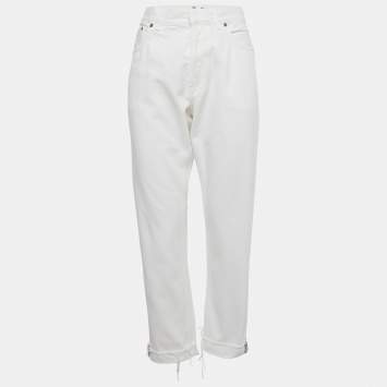 Pre Owned Christian Dior White Denim Straight Fit Jeans L/Waist 34"