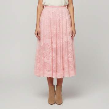 Pre Owned Christian Dior Pink Toile de Jouy Sauvage Lace Dioriviera Midi Skirt M