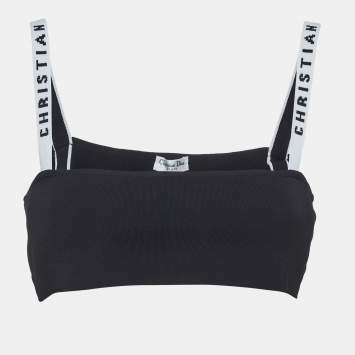 Pre Owned Christian Dior Navy Blue Jersey Logo Band Strap Detail Bralette S
