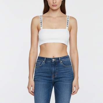 Pre Owned Christian Dior White Jersey Logo Band Strap Detail Bralette XS