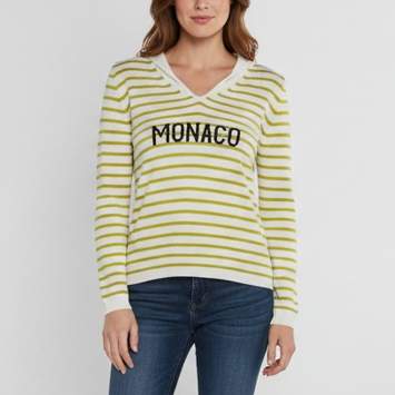 Pre Owned Christian Dior White /Green Stripe Knit Collar Slogan Sweater S