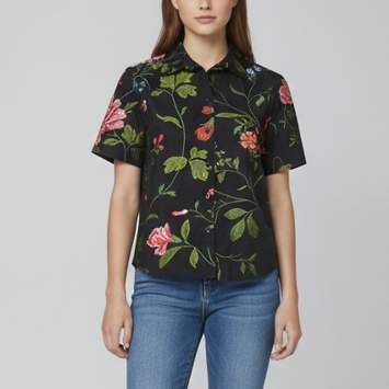 مملوكة مسبقًا Christian Dior Black Floral Pattern Cotton Blend Button Up Shirt S