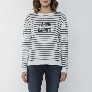 Pre Owned Dior White J'Adior Cannes Striped Linen & Cashmere Pullover M