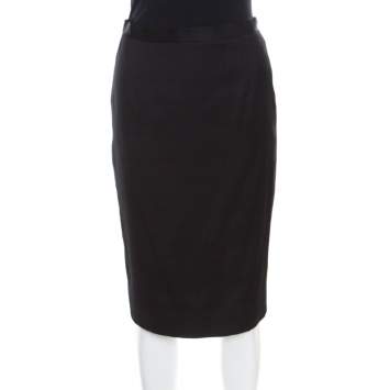 Christian Dior Black Textured Woven Cotton Pencil Skirt M