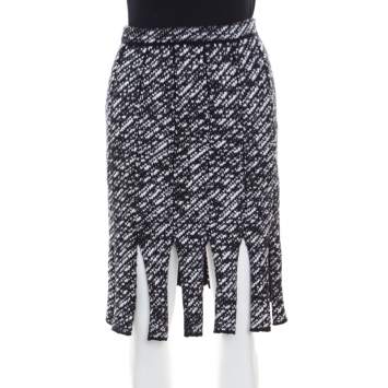 Pre Owned Christian Dior Monochrome Wool Blend Fringed Car Wash Skirt S