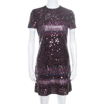 Dior Multicolor Aztec Sequin Embellished Short Sleeve Dress S