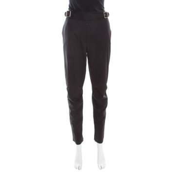 Dior Black Wool Wrap Buckle Detail Trousers M