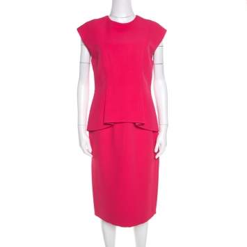 Dior Pink Silk Crepe Peplum Sleeveless Sheath Dress M