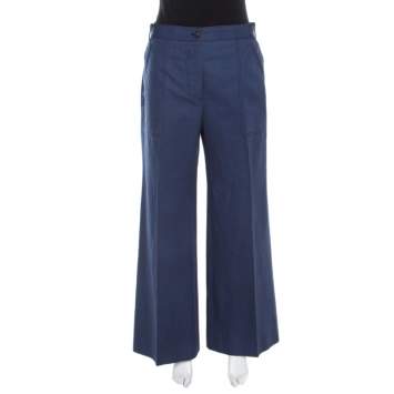 Pre Owned Dior Dark Blue Cotton High Waist Flared Pants L
