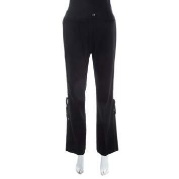 Pre Owned Dior Black Wool Braided Trim Flared Trousers L