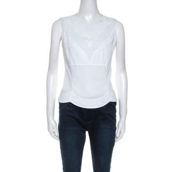 مملوكة مسبقًا Dior White Cotton Scallop Detail Sleeveless Top S