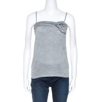 Pre Owned Dior Grey Silk Knit Floral Applique Detail Sleeveless Top S