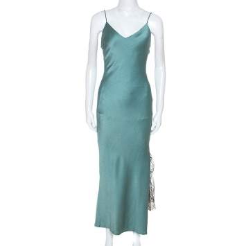 Christian Dior Teal Crepe Contrast Lace Insert Slip Dress L
